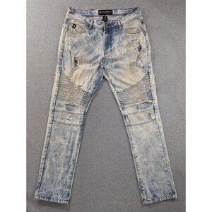 Southpole Jeans Mens Size 34x34 Blue Distressed Moto Slim Acid Wash 100% Cotton